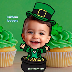 St Patricks Day Party Handmade Personalized Toppers with Photo, Any Age, Party Printable Decorations, Printable Stickers or Toppers Any Size