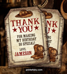 Western Birthday Thank You Tags, Cowboy Party (Digital Download)