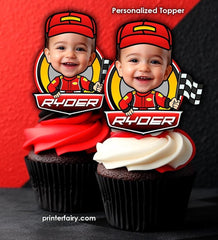 Personalized Racing Birthday Party Toppers or Stickers (Digital Download)