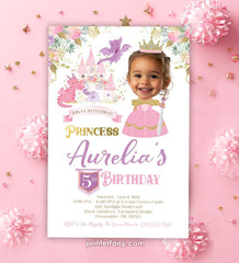 Princess Dragon Birthday Invitation, Royal Castle Party (Digital)