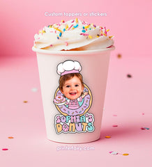 Personalized Donut Birthday Party Toppers or Stickers (Digital Download)