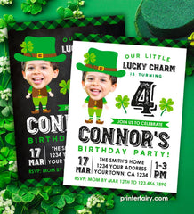 St Patricks Day Birthday Invitation Personalized with photo, Lucky Charm Invitation, St Patricks Day Party, Personalized DIGITAL Invitation