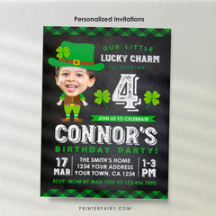 St Patricks Day Birthday Invitation Personalized with photo, Lucky Charm Invitation, St Patricks Day Party, Personalized DIGITAL Invitation