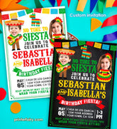 Fiesta Birthday Invitation with Photo, Sibling Joint Party (Digital Invitation)