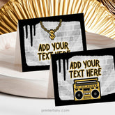 Hip Hop Birthday Food Tents, Music Party Decorations (Editable, Instant Download)
