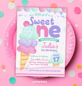 Ice Cream 1st Birthday Invitation, Editable Template (Digital Download)