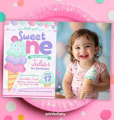Ice Cream First Birthday Invitation Template with Photo (Digital Download)