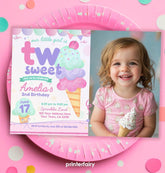 Ice Cream Second Birthday Invitation, Photo Editable Template (Digital Download)