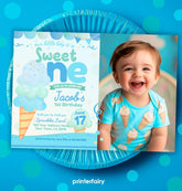 Ice Cream First Birthday Invitation Template, Photo Editable (Instant Download)