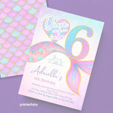 Mermaid 6th Birthday Invitation, Under the Sea Party (Editable Template, Digital Download)