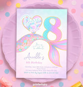 Mermaid 8th Birthday Invitation, Under the Sea Party (Editable Template, Digital Download)