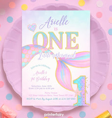 Mermaid 1st Birthday Invitation, Under the Sea Party (Digital Download)