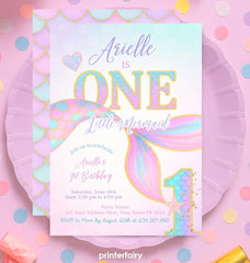 Mermaid 1st Birthday Invitation, Under the Sea Party (Digital Download)