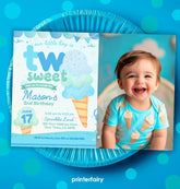 Two Sweet Ice Cream 2nd Birthday Invitation with Photo (Editable Template)