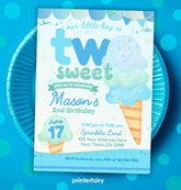 Ice Cream 2nd Birthday Invitation, Editable Summer Party (Digital)