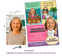 Comic Teacher Retirement Party Invitation, Photo Template (Instant Download)