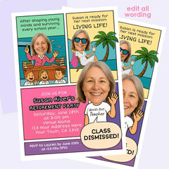 Comic Teacher Retirement Party Invitation, Photo Template (Instant Download)