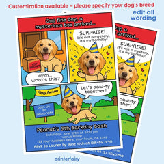 Personalized Comic Dog Birthday Invitation, Pawty Invite (Digital)