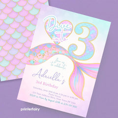Mermaid 3rd Birthday Invitation, Under the Sea Party (Digital Download)