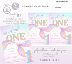 Mermaid 1st Birthday Invitation, Under the Sea Party (Digital Download)
