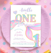 Mermaid 1st Birthday Invitation Template, Under the Sea Party (Digital Download)