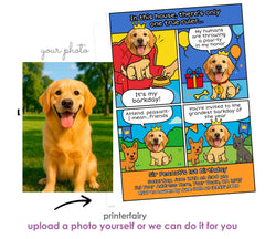 Personalized Royal Dog Birthday Invitation, Comic Pawty Theme (Digital)