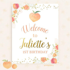 Peach Floral Birthday Welcome Sign, Editable Template (Digital Download)