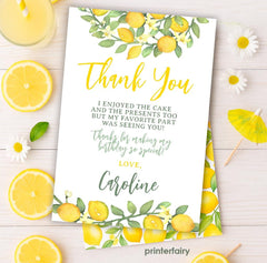Lemon Thank You Cards, Editable Citrus Notes (Instant Download)