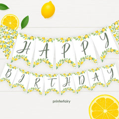 Lemon Birthday Banner, Editable Citrus Party Decor (Instant Download)