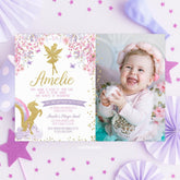 Fairy Unicorn Birthday Invitation with Photo, Floral Invite (Digital)