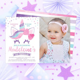Editable Unicorn Birthday Invitation with Photo (Digital Download)