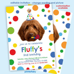 Dog Birthday Invitation with Photo, Editable Puppy Pawty Invite (Digital)