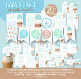 Ice Cream Baby Shower Bundle, Party Printables (EDITABLE, Instant Download)