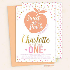 Sweet Peach Birthday Invitation, Editable Template (Instant Download)