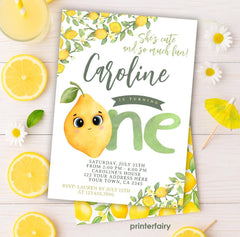 Lemon First Birthday Invitation, Editable Citrus Party (Digital Download)