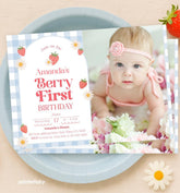 Strawberry First Birthday Invitation, Sweet One Invite (Digital Download)