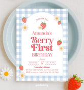Strawberry First Birthday Invitation, Sweet One Theme (EDITABLE Digital Download)