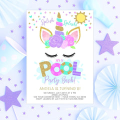 Editable Unicorn Pool Party Invitation (Instant Download)
