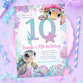 Sea Turtle 10th Birthday Invitation, Under the Sea Party (Instant Download)