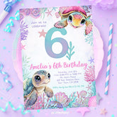 Sea Turtle 6th Birthday Invitation, Under the Sea Party (Instant Download)