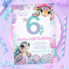 Sea Turtle 6th Birthday Invitation, Under the Sea Party (Instant Download)