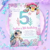 Sea Turtle 5th Birthday Invitation, Under the Sea Party (Instant Download)