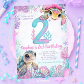 Sea Turtle 2nd Birthday Invitation, Under the Sea Party (Digital Download)