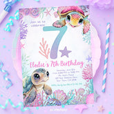 Sea Turtle 7th Birthday Invitation, Under the Sea Party (Instant Download)