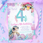 Sea Turtle 4th Birthday Invitation, Under the Sea Party (Instant Download)