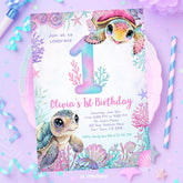 Sea Turtle 1st Birthday Invitation, Editable Under the Sea Party Invite (Digital Download)