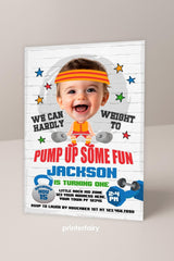 Fitness Gym Birthday Invitation, Strong Boy Theme (Editable Template)