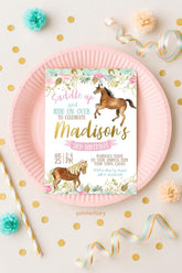 Floral Horse Birthday Invitation, Girl Cowgirl Party (INSTANT DOWNLOAD)