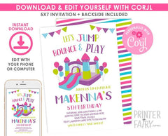 Trampoline Birthday Party Invitation, Editable Bounce House Invite (Digital)