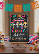 Day of the Dead Birthday Invitation, Editable Dia de los Muertos Party (INSTANT DOWNLOAD)